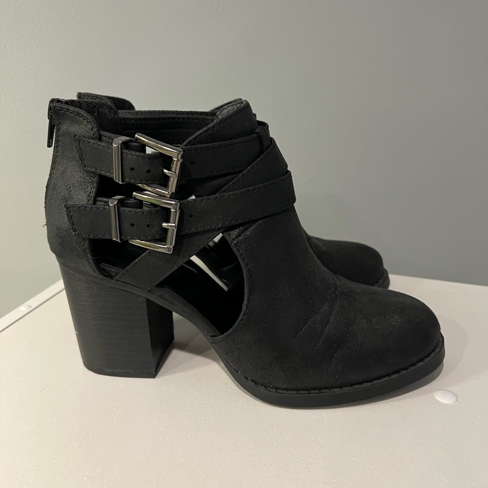 Black Buckle Heeled Booties